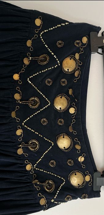 Fusta midi/lunga catifea albastru inchis decorat în jurul taliei