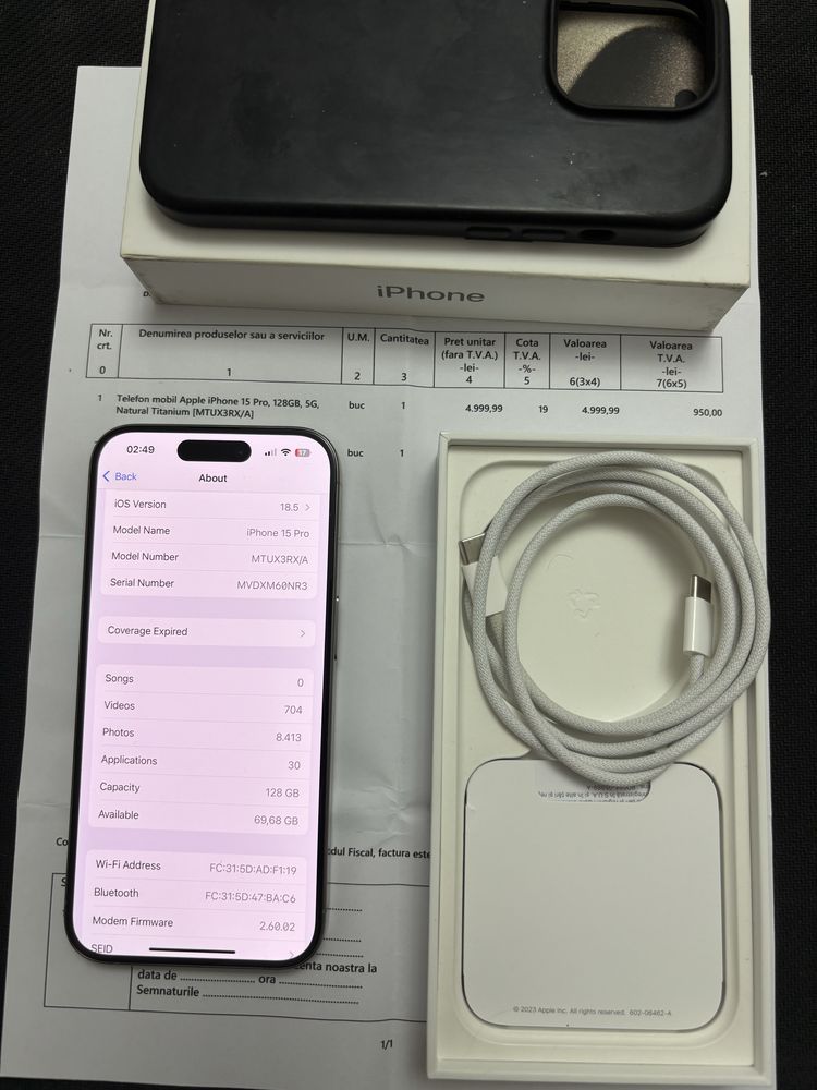 IPhone 15 Pro Nat Titanium Factura+Garantie Impecabil 128GB  Full Bo