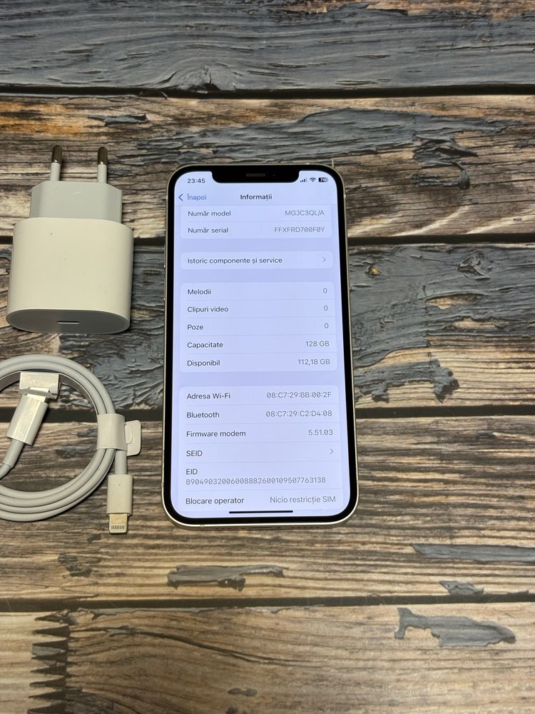 iPhone 12 white, 128GB, stare foarte buna