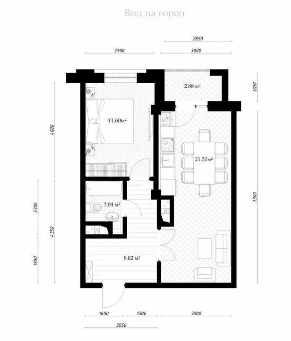 2-комнатная квартира в Parkent Avenue: 47м² "коробка" на 7 этаже!`