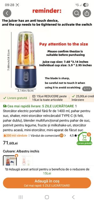 Mixer blender fructe shaker fitness sală bebe reducere 50% !!!