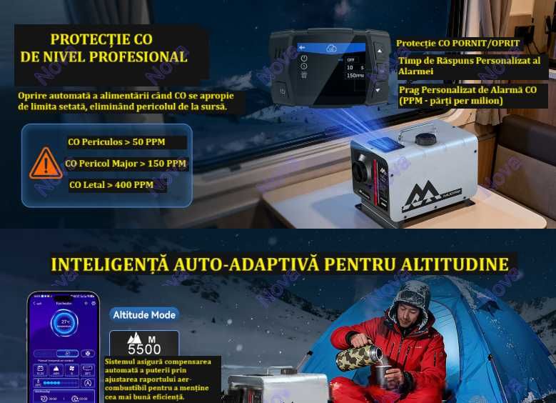 Incalzitor Webasto/Sirocou 8kW cu Termostat Mobil,Bluetooth,Senzor CO