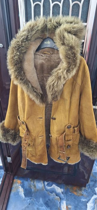 Cojoc blană naturala cu gluga+piele naturală integral/299 lei/42/44/46