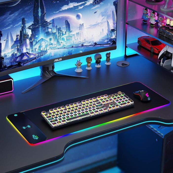 Mouse pad gaming RGB, incarcator wireless incorporat, 30x80 cm