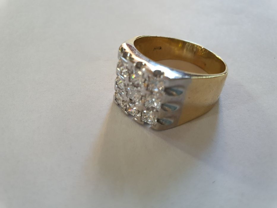 Inel ,ghiul barbați aur alb +galben 18 k cu diamante naturale 2.12 ct