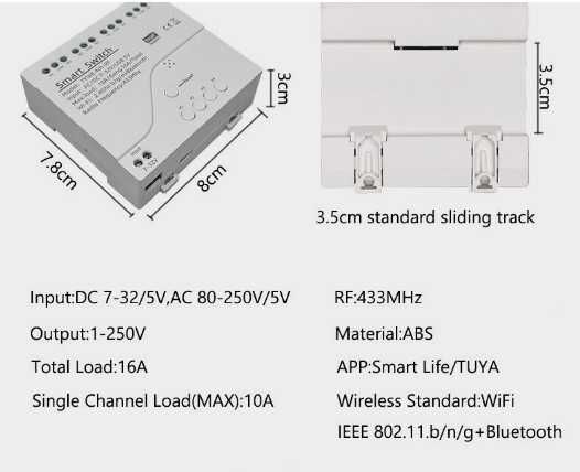 Беспроводной 4-канальный смарт-модуль Tuya, Wi-Fi, RF 433. блютуз