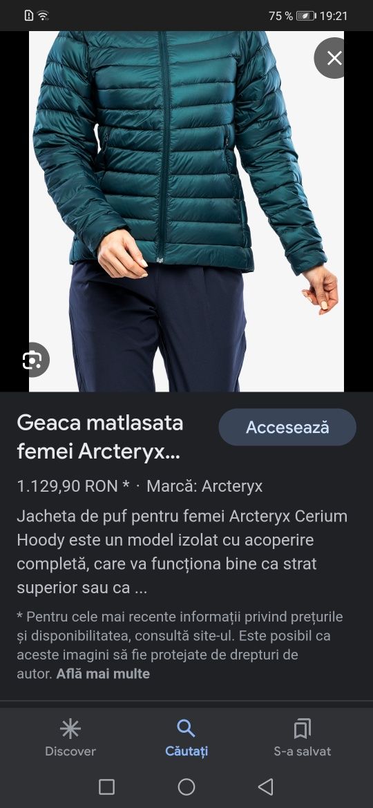 Arcteryx geaca de dama cu puf masura M