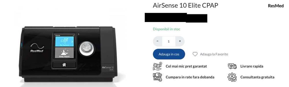 CPAP aparat  apnee in somn, AirSense 10 Elite ResMed, pret 1800 ron