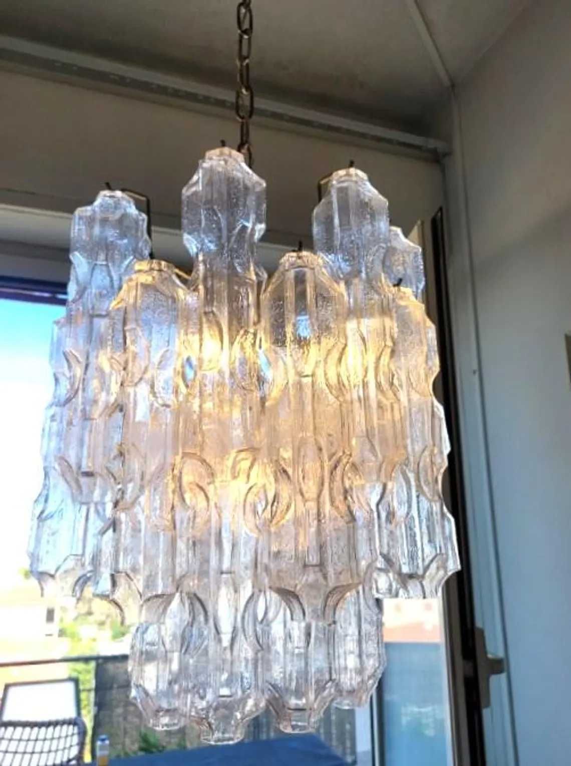 Lustra candelabru Venini, Toni Zuccheri, sticla Murano, MCM, vintage