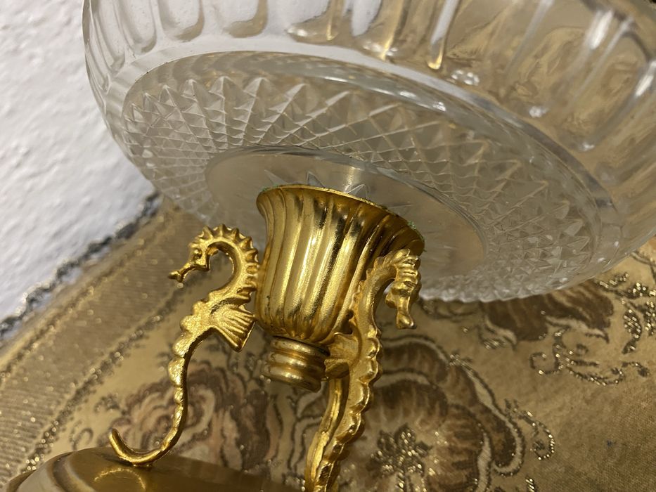 Винтидж италианска кристална бонбониера с месингова стойка 1950-те