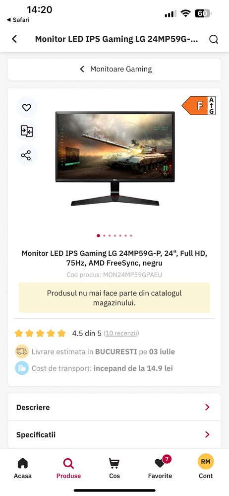 Vand Monitor LG IPS Gaming , 24”