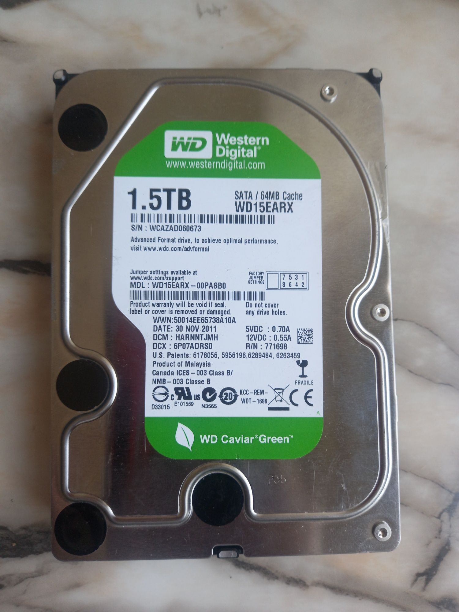 Хард диск WD Caviar® Green 3.5 1.5TB 7.2K 64MB SATA3