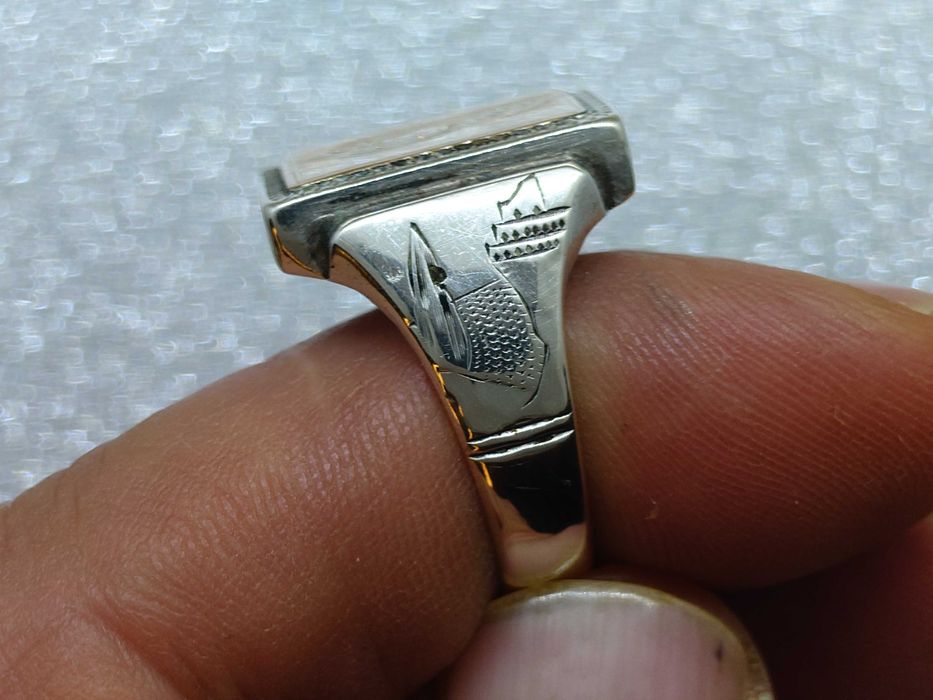 Inel argint cu față din aur gravat – mașină vintage stil anii ’30