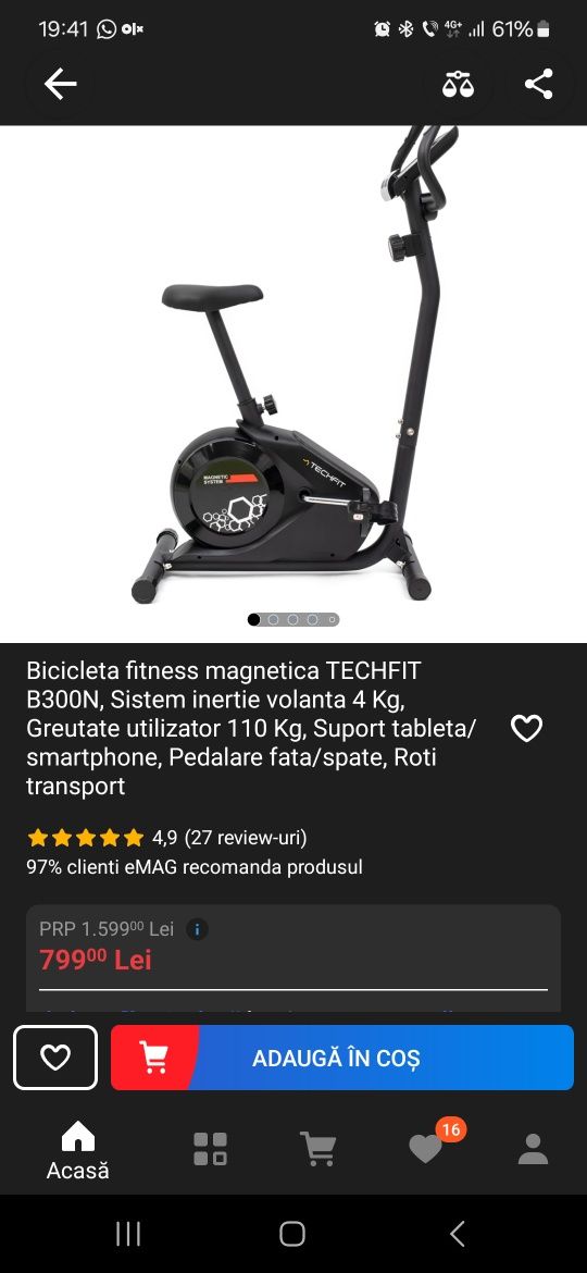 Bicicleta fitness magnetica TECHFIT B300N