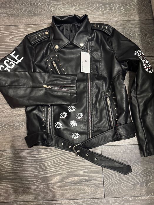 Ново Дамско кожено яке, черно, S