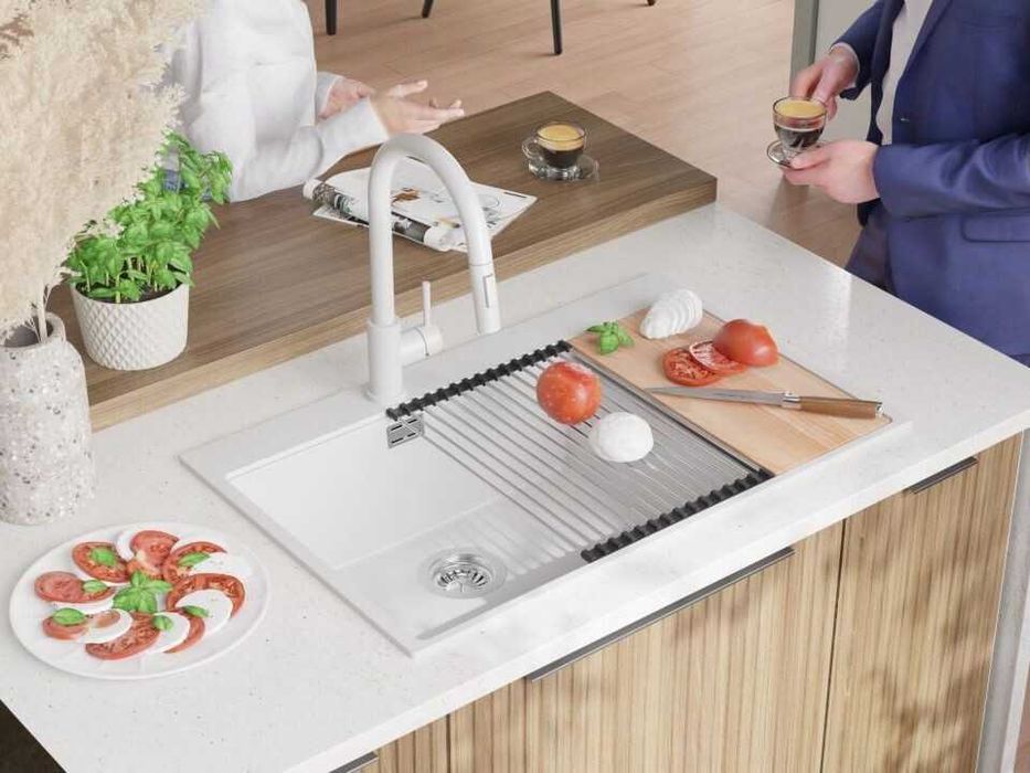 Бяла кухненска гранитна мивка Осло 80 Duo Top 780x500 мм