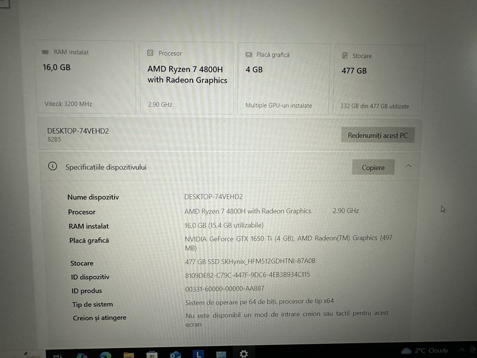 Laptop Lenovo Legion 5 15ARH05 - cu problema restart aleatoriu