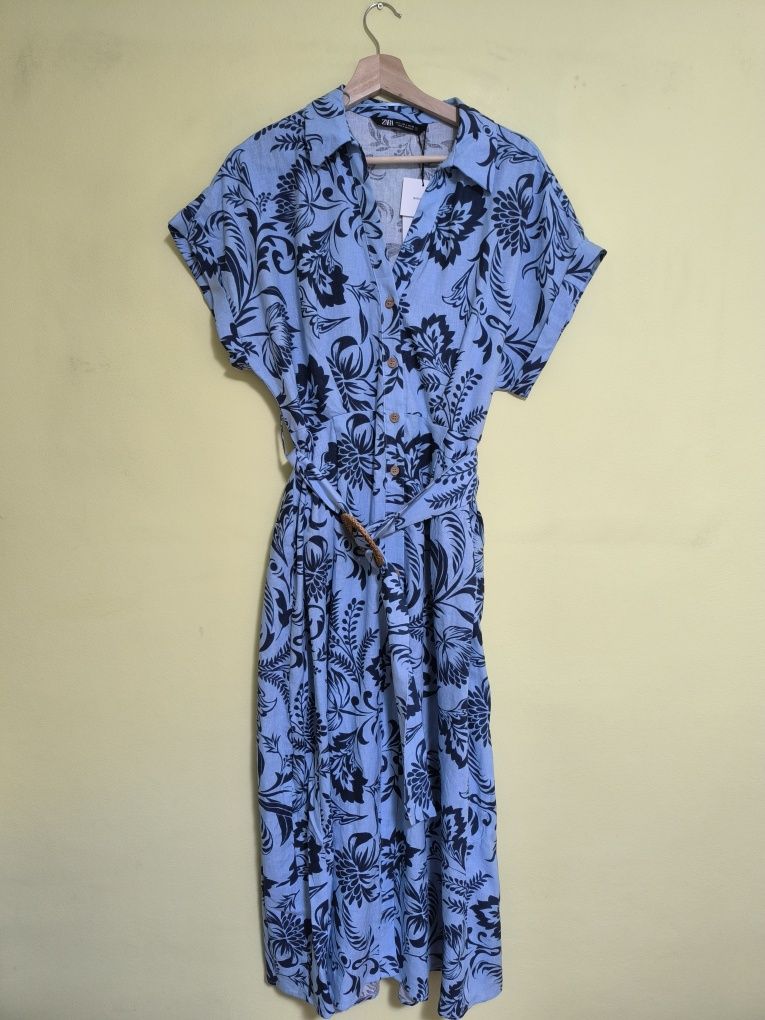Rochie nouă, midi, în +vâscoză, Zara L, S