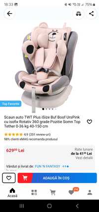 Scaun auto TWT Plus iSize Buf Boof UrsPink cu isofix Rotativ 360 grade