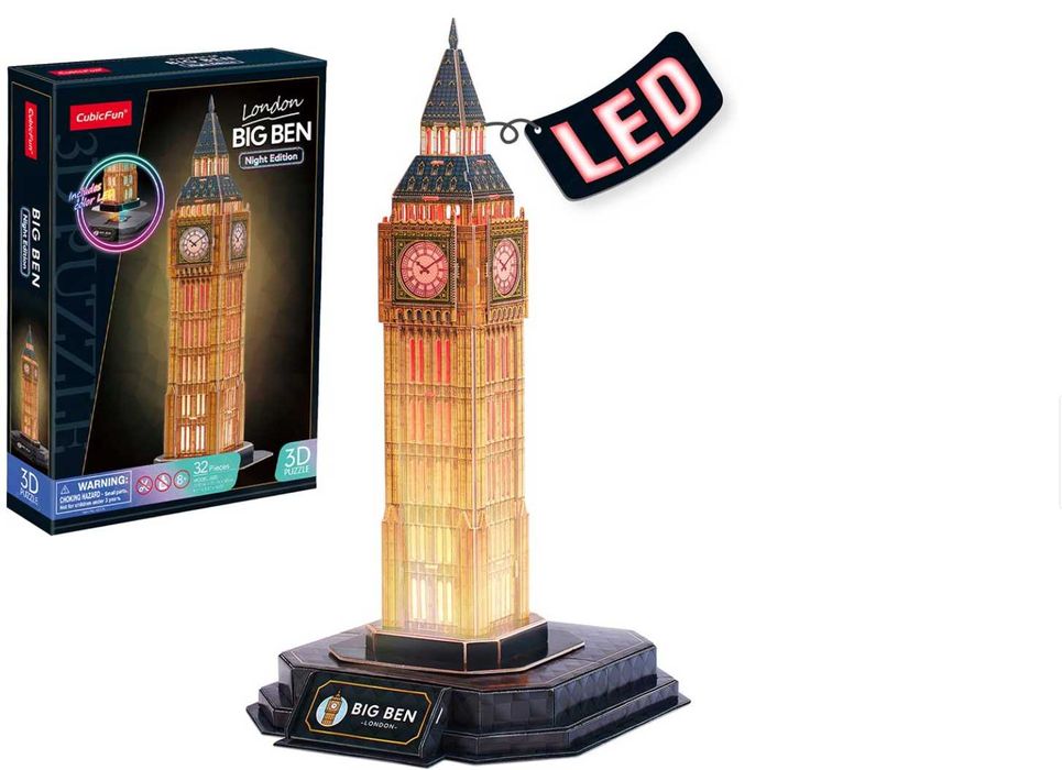 Пъзел 3D Cubic Fun - Night Edition, Big Ben LED