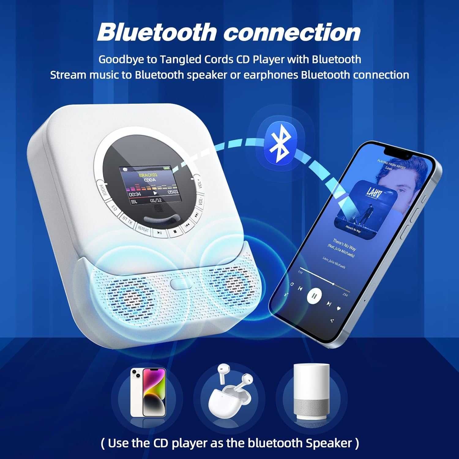 Преносим CD плейър Arafuna с Bluetooth приемник и предавател