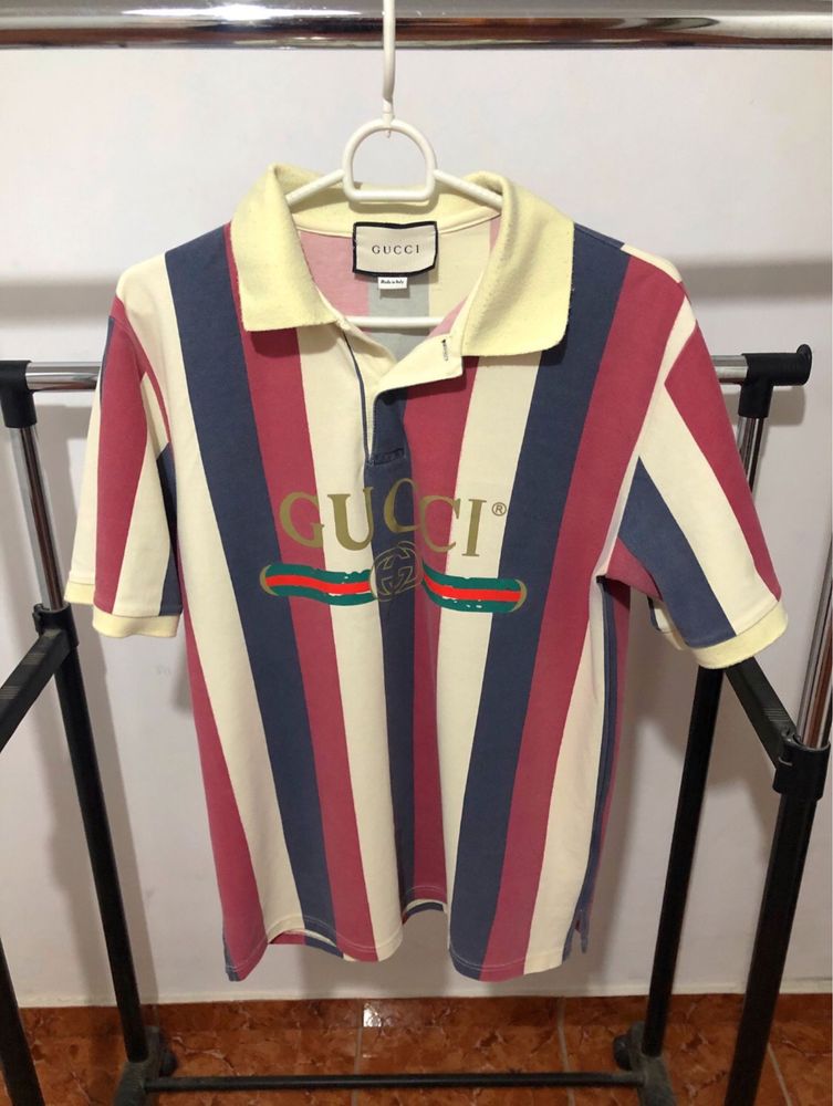 Tricou Gucci Tri Color Cotton Stripe Logo Baiadera Polo
