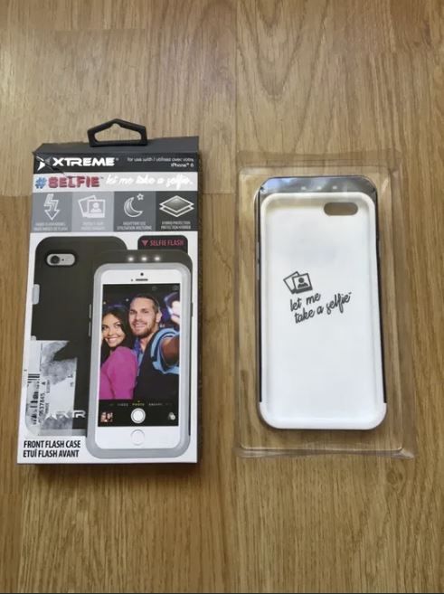 Husa protectie/selfie LED iPhone 6 6s negru cu alb