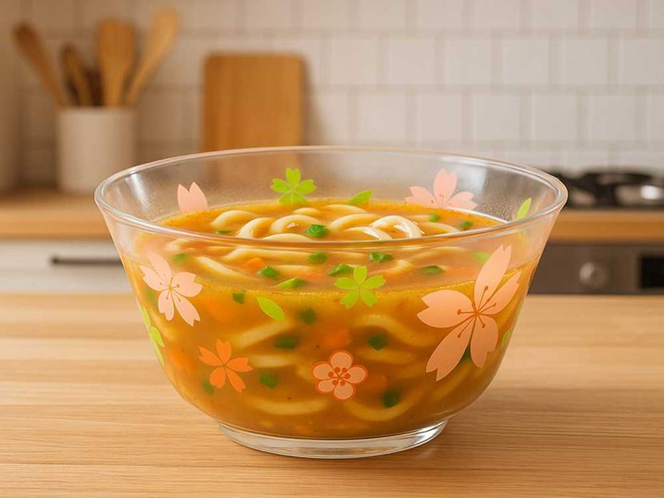 Сервиз от стъклени купи и чаши с флорален дизайн – 6 части в комплект