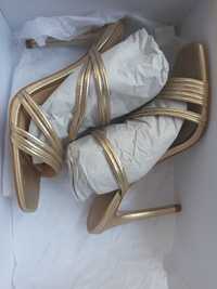 Sandale din piele,aurii dama Eva Longoria