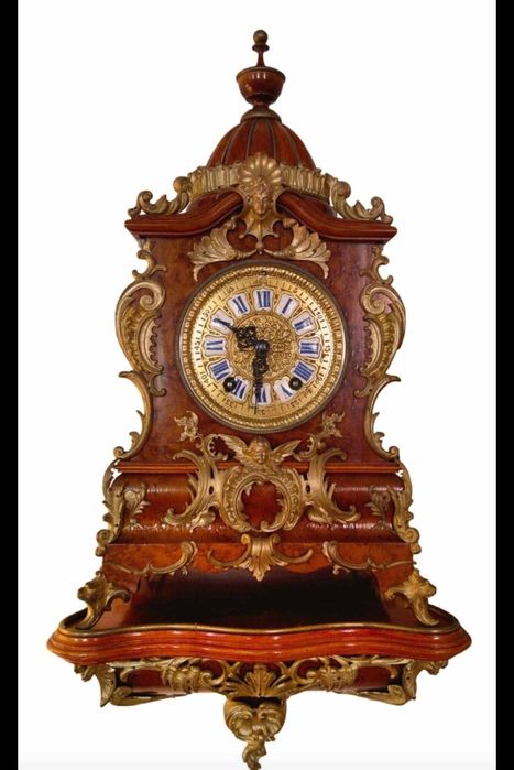 Ceas de perete din lemn si bronz, stil Baroc sec. 19