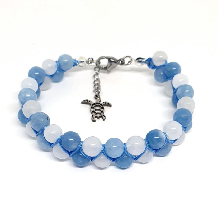 Brățară Shambala jad alb si acvamarin