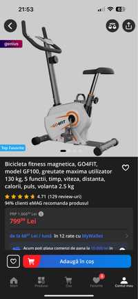 Bicileta fitness GO4FIT 130KG max. NOUA/FACTURA