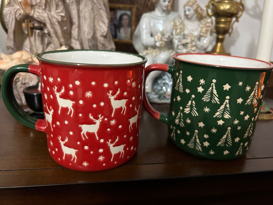 Deosebit! Cadou Crăciun set 2 căni ceramică 540 ml decor Crăciun