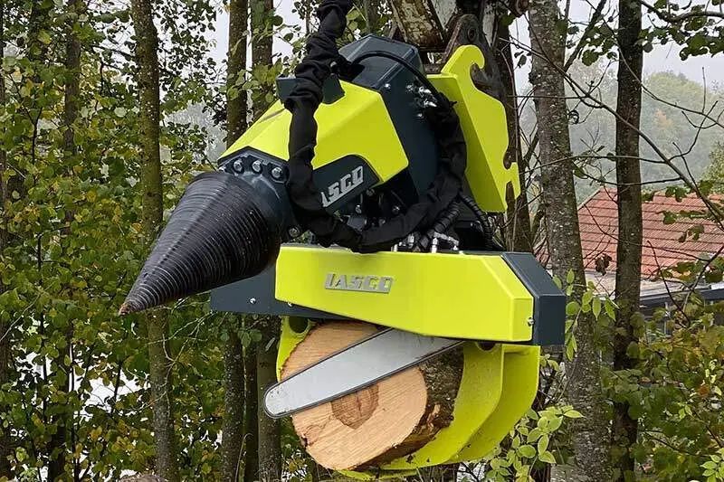 Graifer combinat cu fierastrau hidraulic pe lant pentru excavator