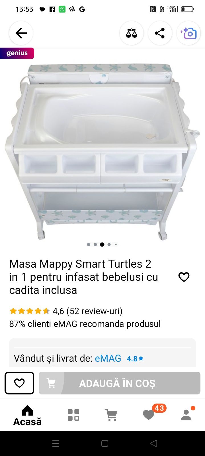 Masa de înfășat și cadita 2 in 1