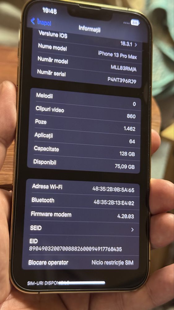 Iphone 13 pro max GOLD 128 gb liber de retea