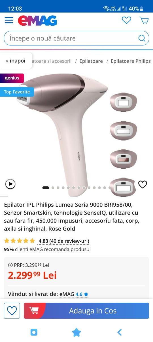 Epilator cu laser Philips Lumea