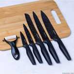 Set 5 cutite de bucatarie, curatator de fructe si legume, inox, negru,