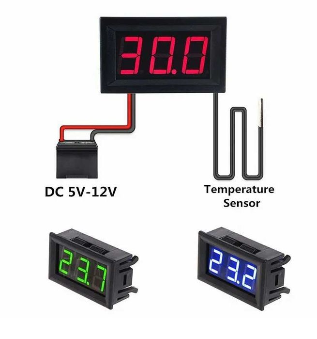 Termometru Digital de panou cu fir si sonda DC12 V Verde/Albastru/Rosu