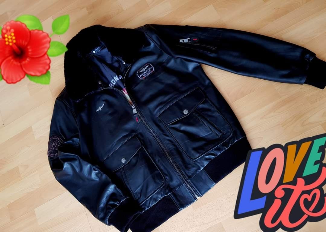 Geaca tip Aviator piele naturală 100%,guler detașabil blana vulpe