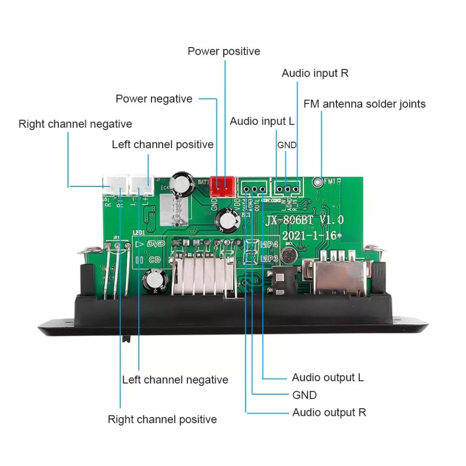 Mp3 player 2*25W,6-12V Kebidu за вграждане папки ,Rec, Call,Tf, Usb,FM