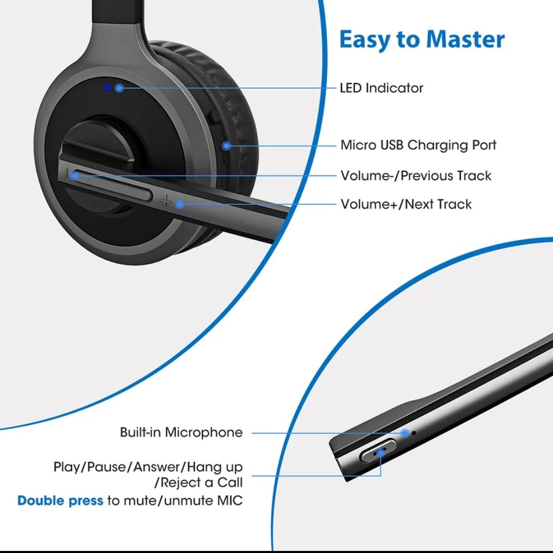 Casti bluetooth cu microfon si baza de incarcare