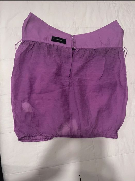 Fusta blugi mini + bluză fără bretele