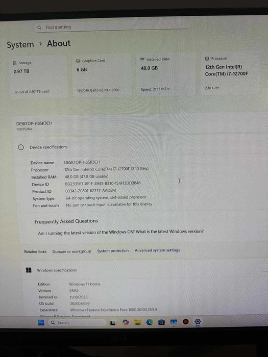 PC Gaming i7-12700F, GeForce RTX 2060,  memorie RAM 48 GB DDR4 3200MHz