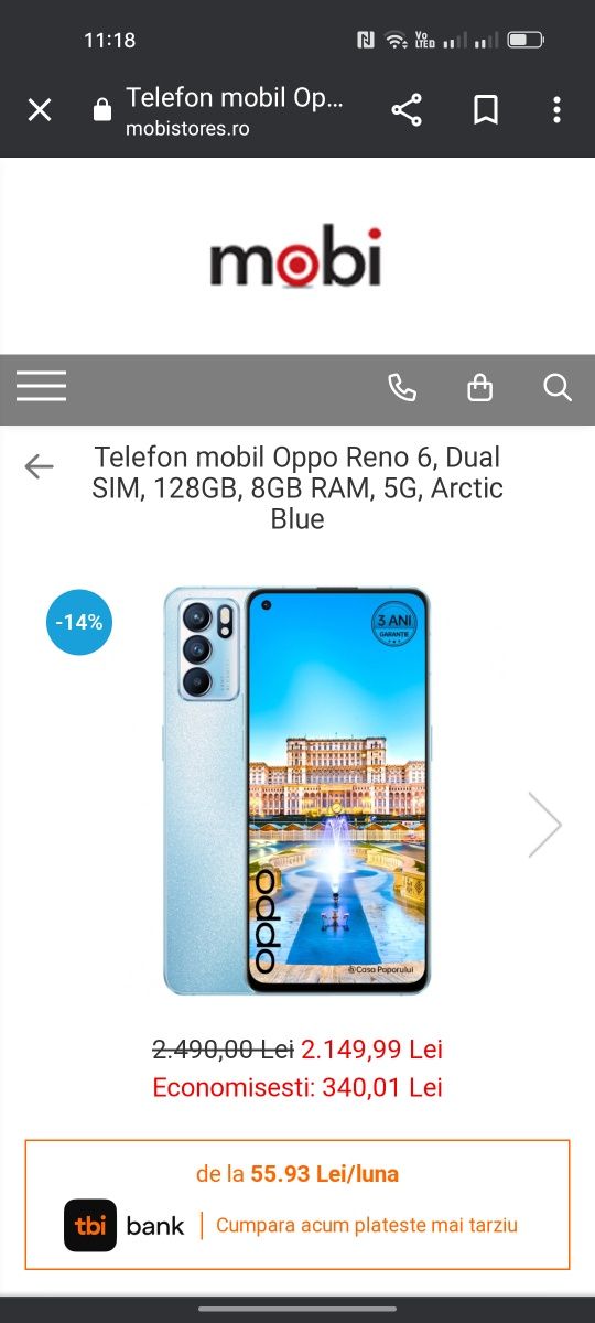 Vând sau schimb Oppo reno 6 5g 128gb 8+8 ram