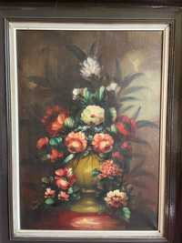 Deosebit tablou-Buchet floral-pictura în ulei pe panza-Italia