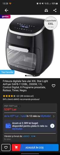 Friteuza digitala fara ulei XXL Star-Light Airfryer DAFB-1120BL, 2000W