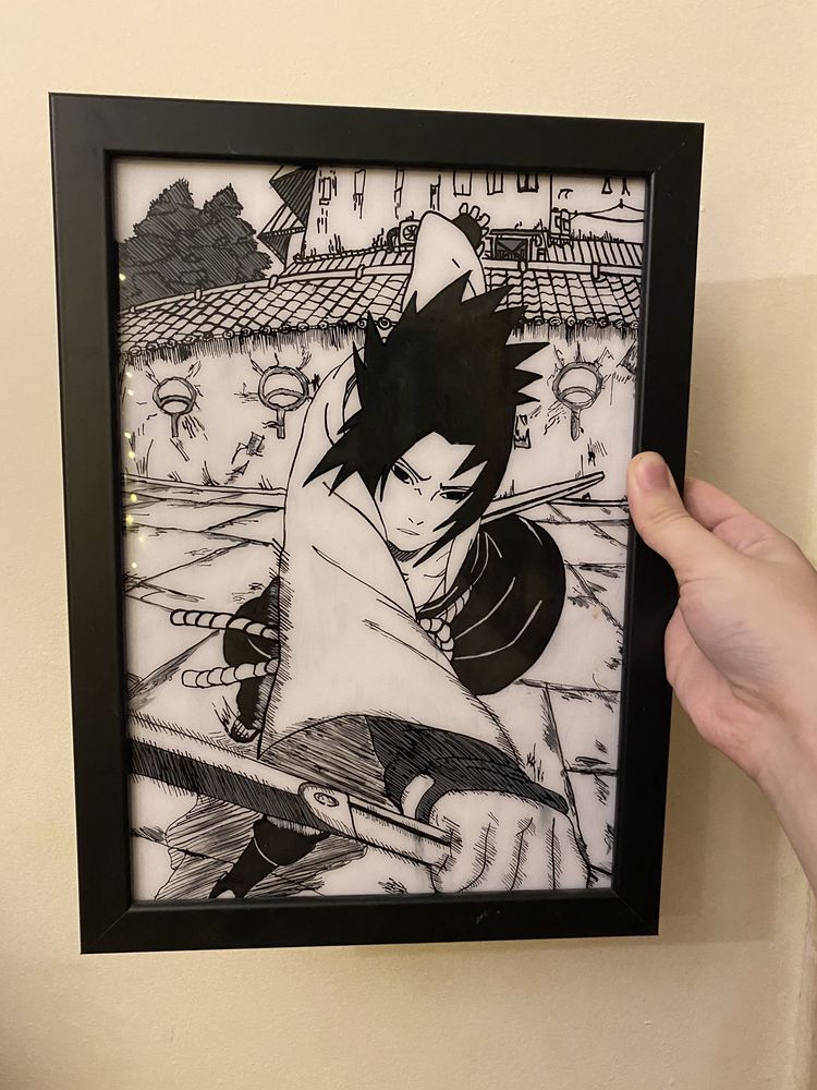 Tablou Anime Naruto Sasuke pictat manual plexiglass