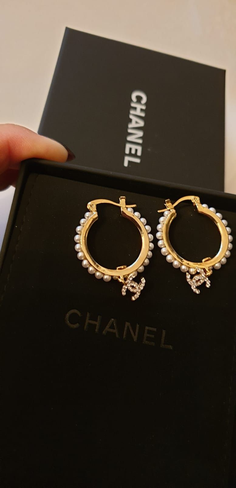 Cercei Chanel originali placați cu aur 18k, tip creola