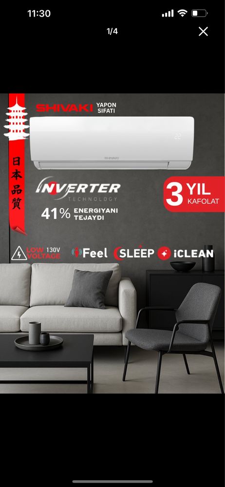 Konditsionerlar 12 inverter immer artel avalon ziffler shivaki premier